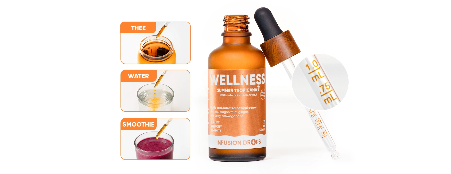 Wellness Tropicana Infusion Drops | WOW TEA Belgium 🇧🇪 Wellness Tropicana Infusion Drops | wowtea web infusion drops pp preparation wellness D NL
