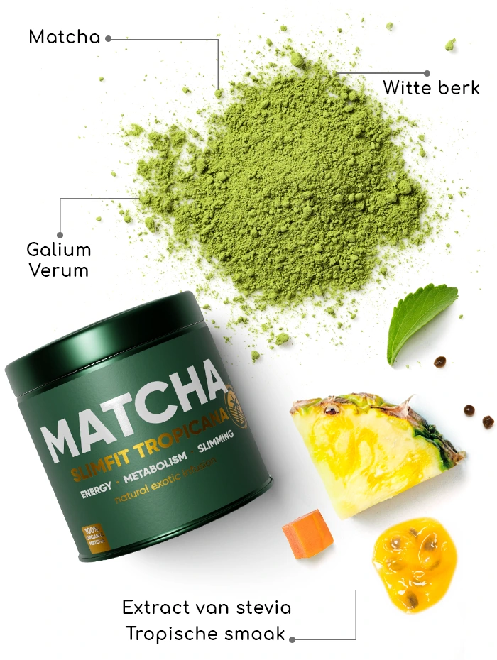 Summer Tropicana Matcha SlimFit Thee | WOWTEA WEB PP Matcha Slimfit Tropicana ingredients NL