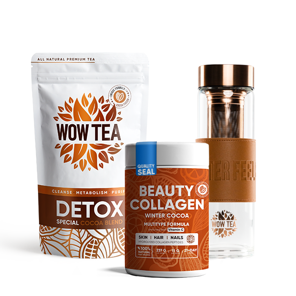 Cocoa Infusion Duo + Stilīga tējas pudele | WOWTEA COCOA Bundles NEW BOTTLE DETOX COLLAGEN