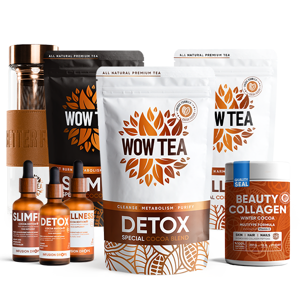 Exclusive Cocoa Infusion Collection+ | wowtea web ID cocoa drops tea collagen bottle bundle